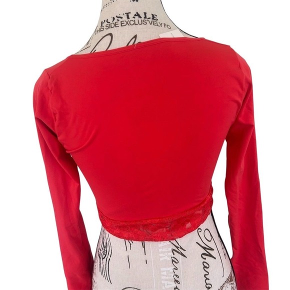 NWT Anthropologie Red Lace Trimmed Cropped Bolero Cardigan Long Sleeve S M - Picture 4 of 8